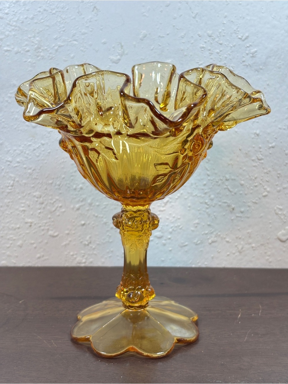 Fenton Amber Ruffled Pedestal Compote - Picture 7 of 7